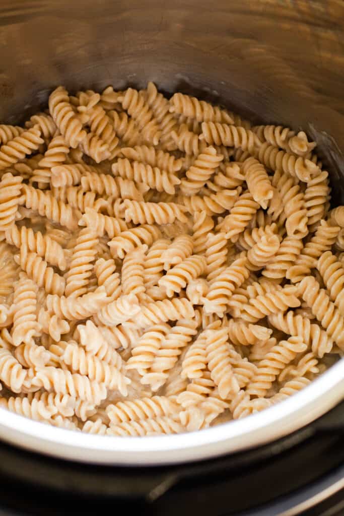 Cooked gluten-free fusilli in the instant pot.