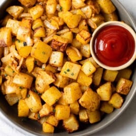 A bowl of air fryer home fries.