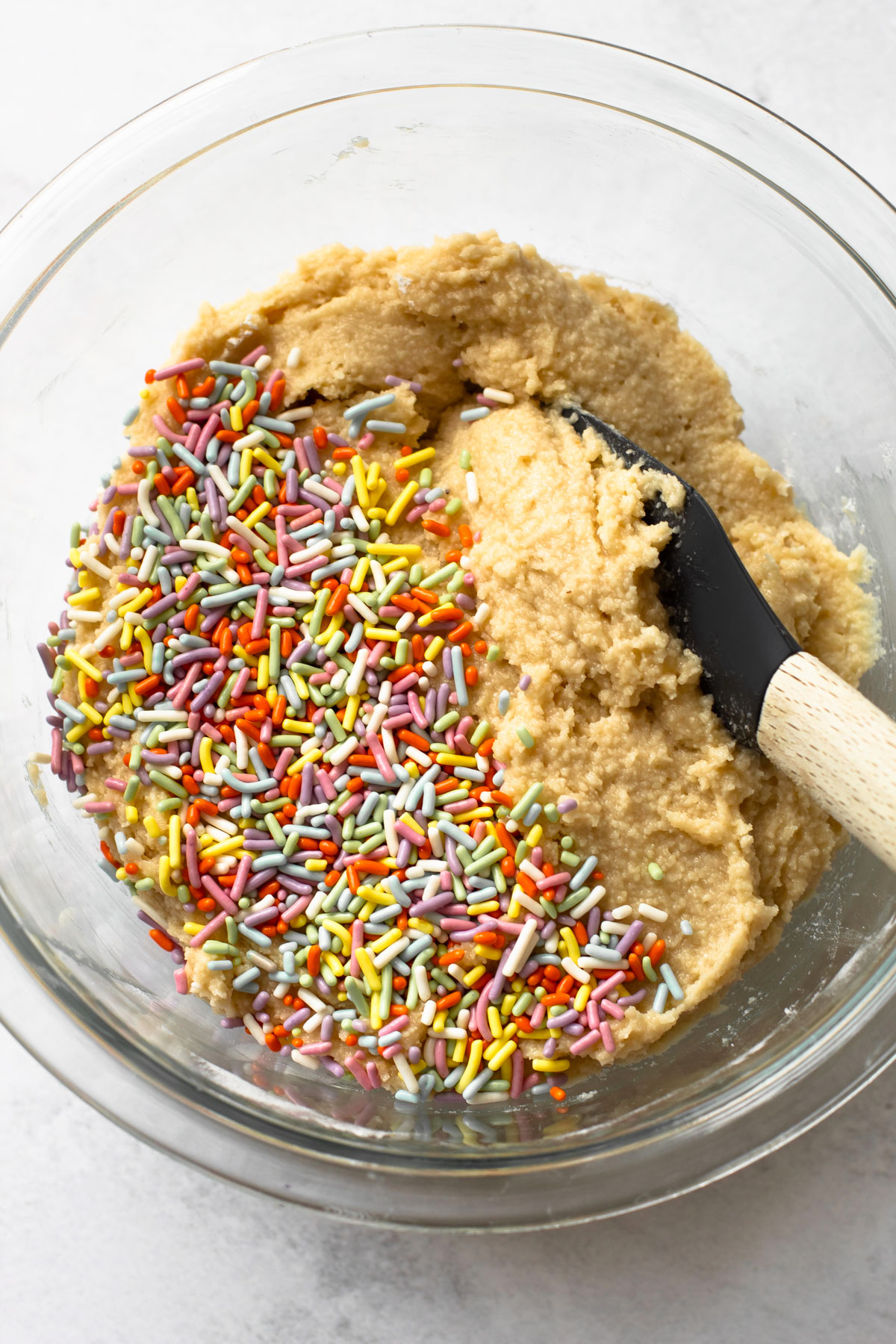 Funfetti sugar cookie batter with sprinkles.