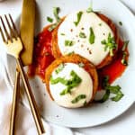 Air fryer eggplant parm on the plate.