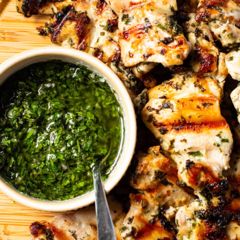 Grilled chimichurri chicken thighs.