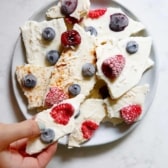 Frozen yogurt bark on a plate