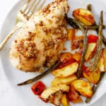 honey mustard chicken on a plate with vegetables