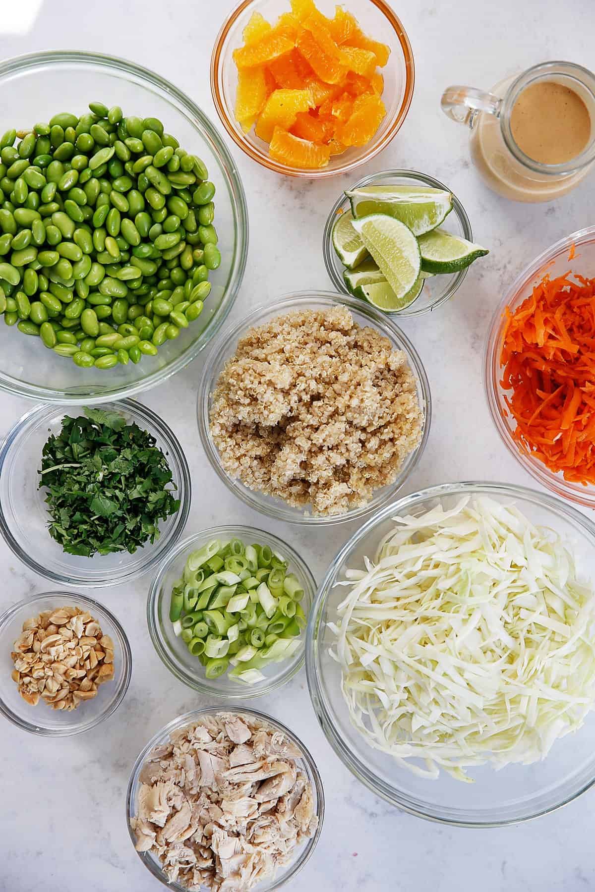 Ingredients for thai chicken salad with quinoa