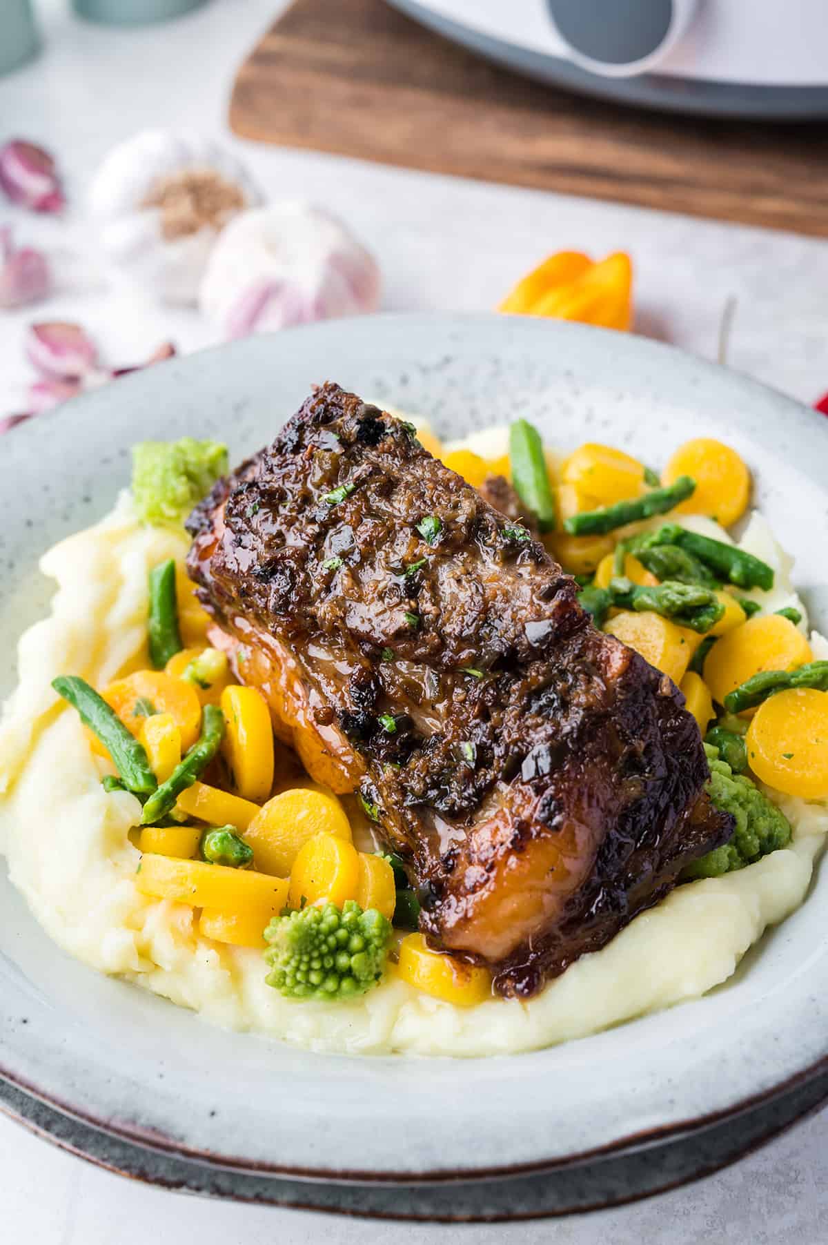 slow cooker beef short ribs on a plate