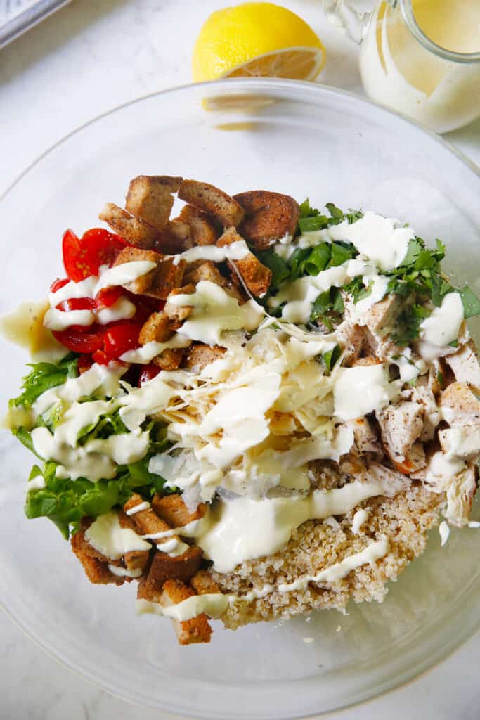 Chicken Caesar Quinoa Salad Recipe with dressing