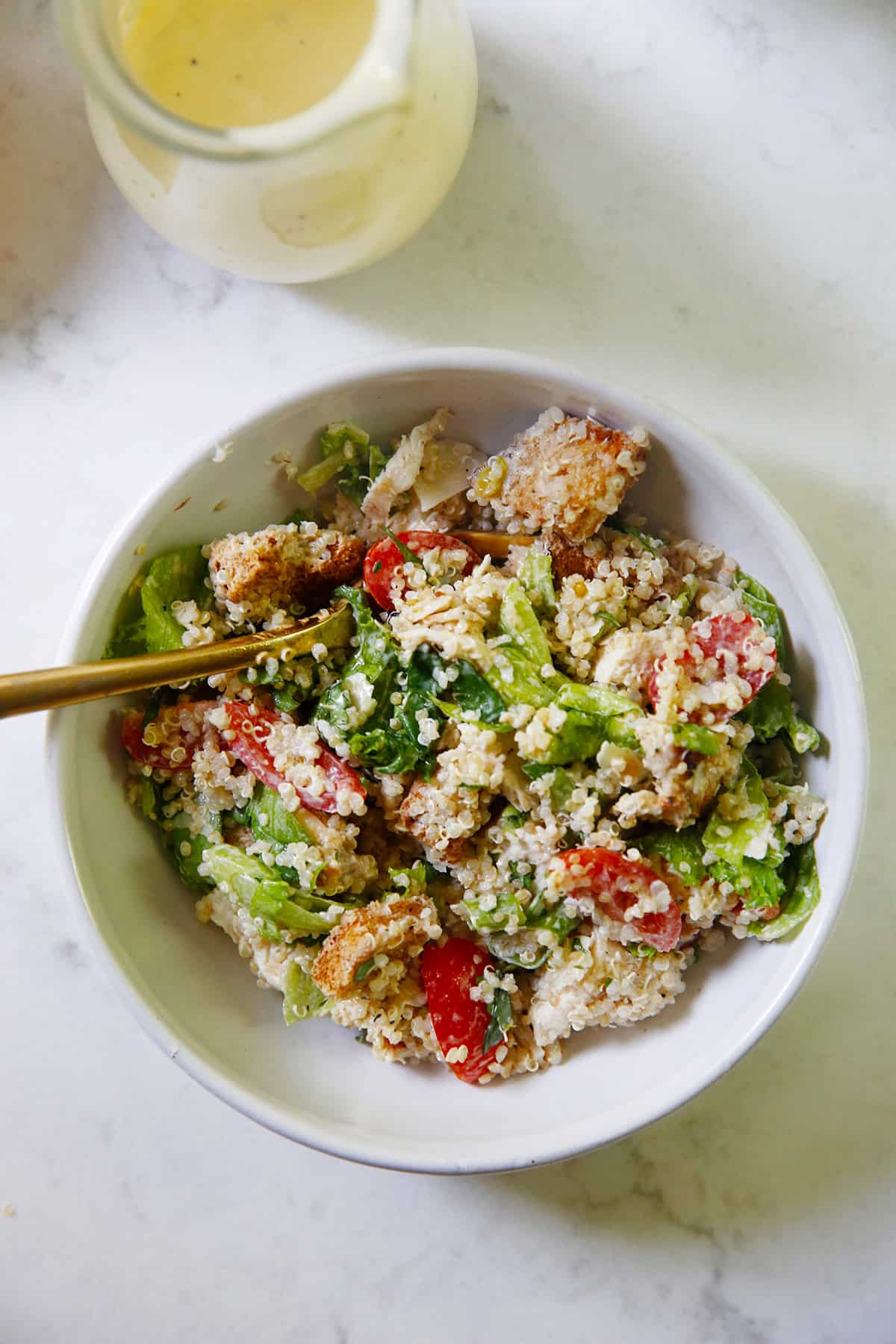 A bowl of Chicken Caesar Quinoa Salad recipe