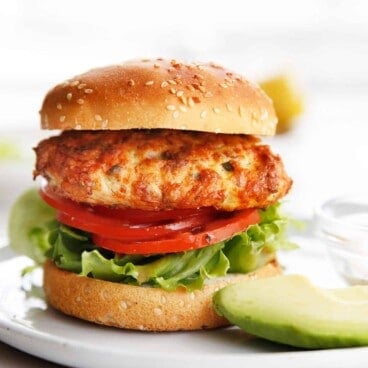 Salmon burgers on a plate
