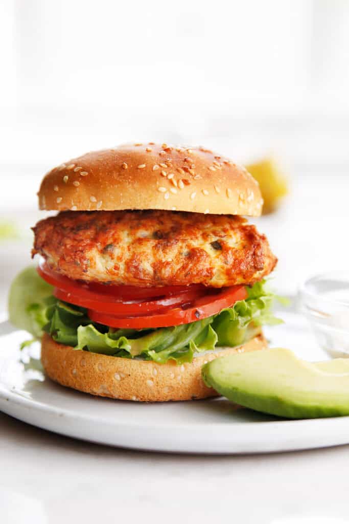Salmon burgers on a plate