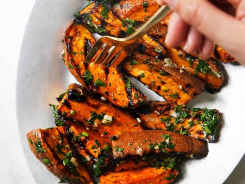 Grilled Sweet Potatoes with Cilantro Chimichurri - Recipe Runner