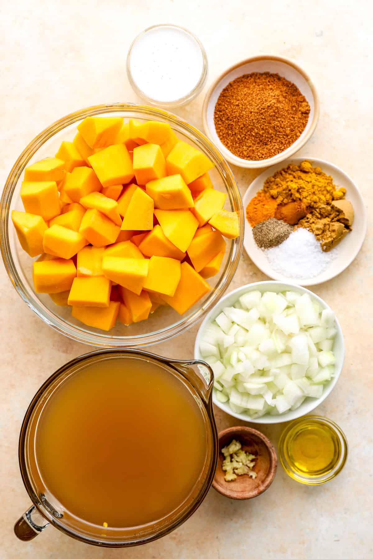 All ingredients separated into various bowls for demonstration.