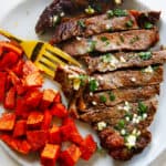 Sliced steak in air fryer