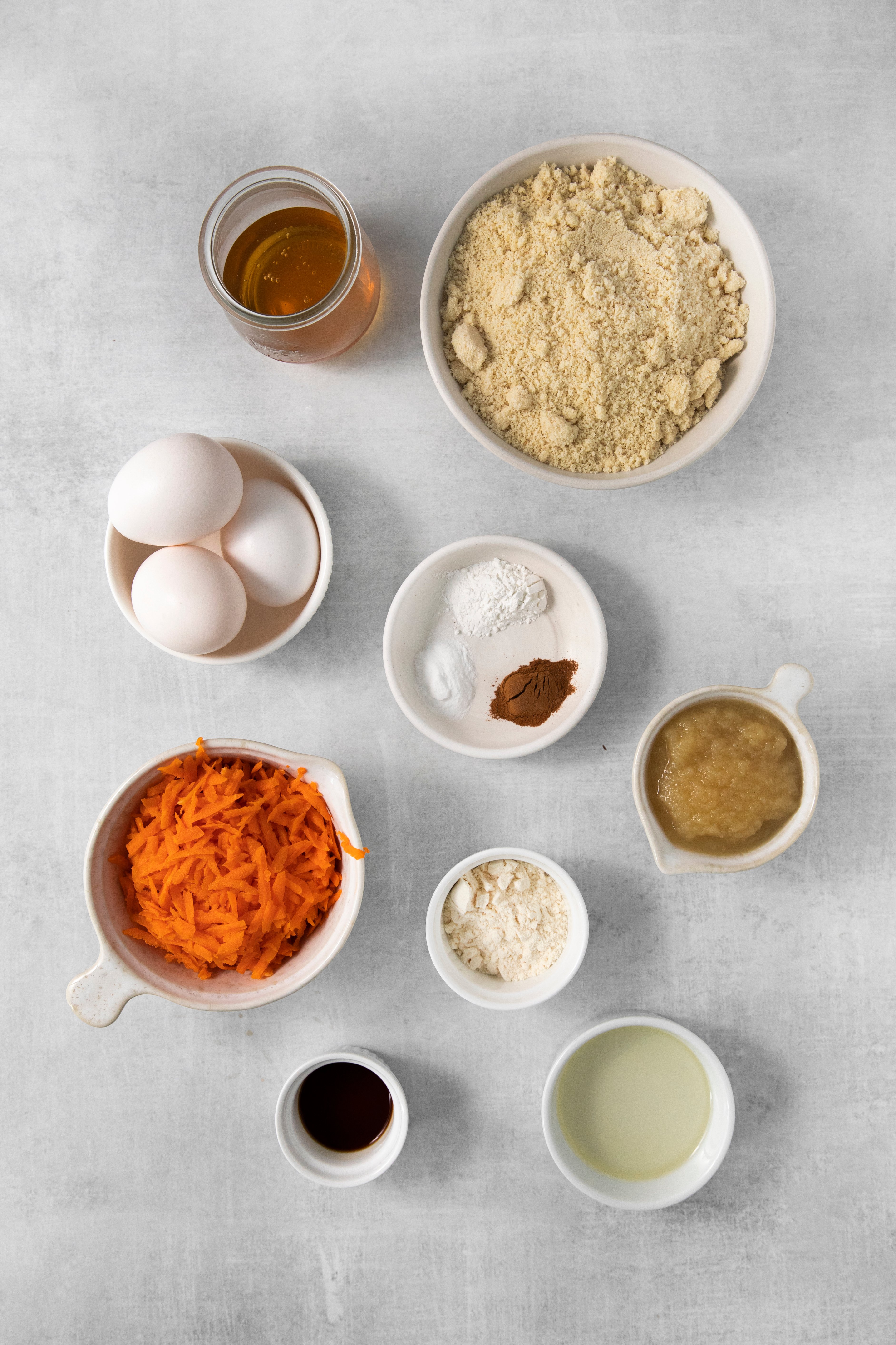 ingredients for healthy carrot cake recipe.