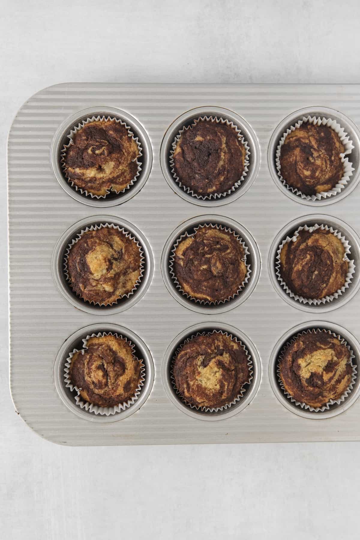 baked muffins in a muffin tin.