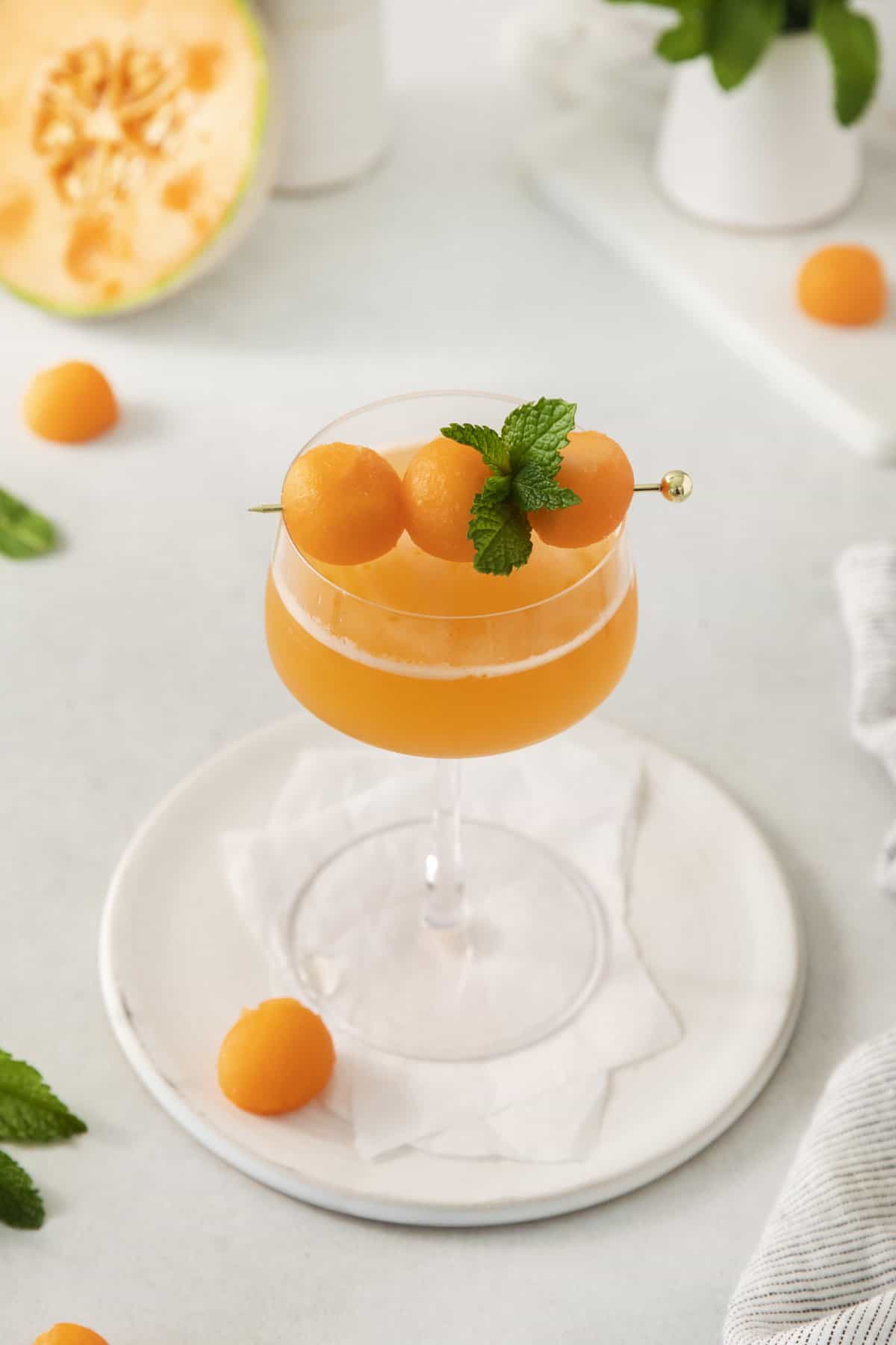 slight overhead view of a melon cocktail.