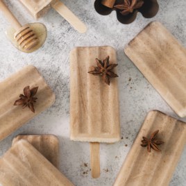 overhead of chai popsicles laying on a counter.