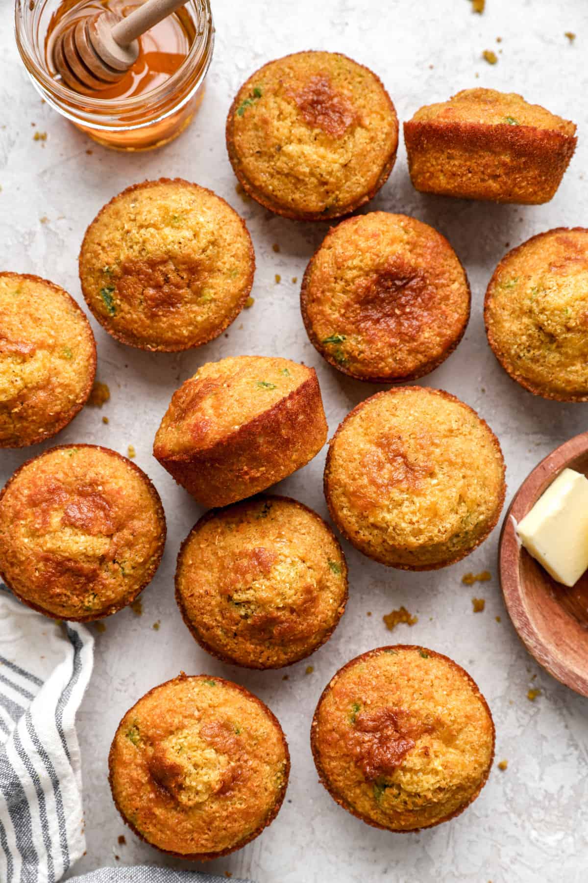 above image of cornbread muffins on the counter.