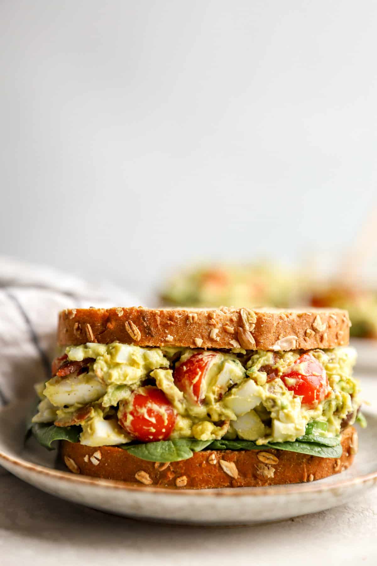 a side view of an egg salad sandwich.