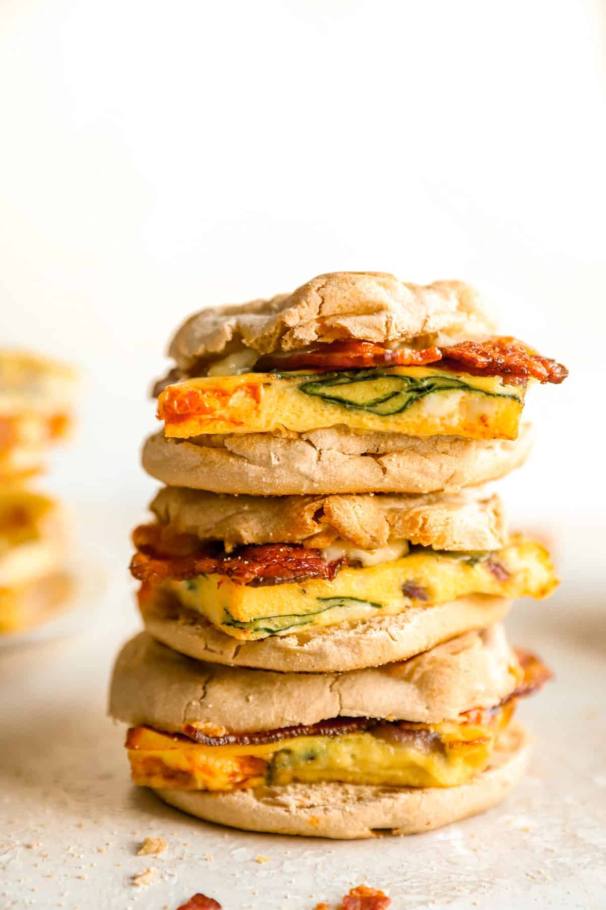 These sheet pan eggs are perfect cubed and layered into my favorite frozen breakfast sandwiches