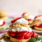 Gluten free strawberry shortcake on a plate.