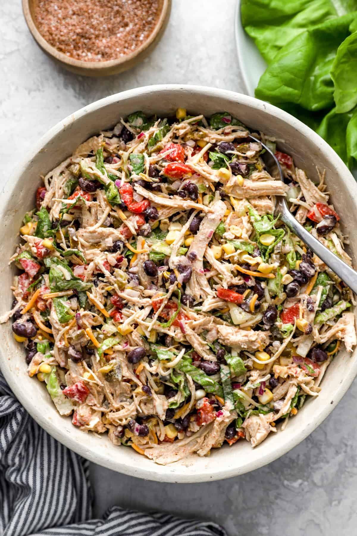 A bowl of chicken taco salad. 