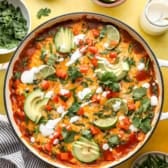 Overhead image of chicken skillet enchiladas.