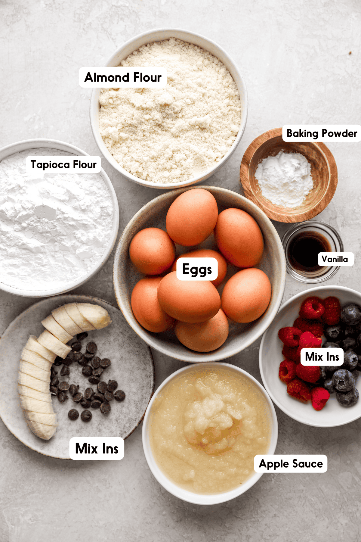 Gluten free sheet pan pancakes ingredients.