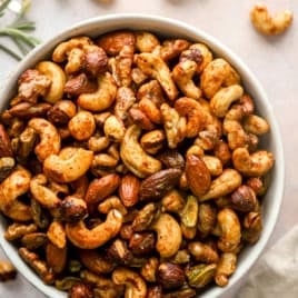 A bowl of spiced party nuts.