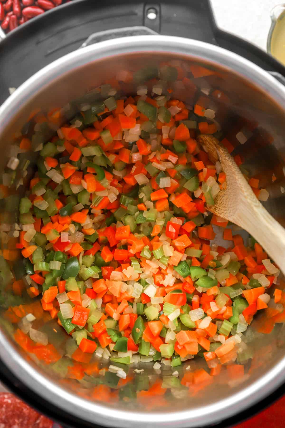 Veggies sautéing in an Instant Pot. 