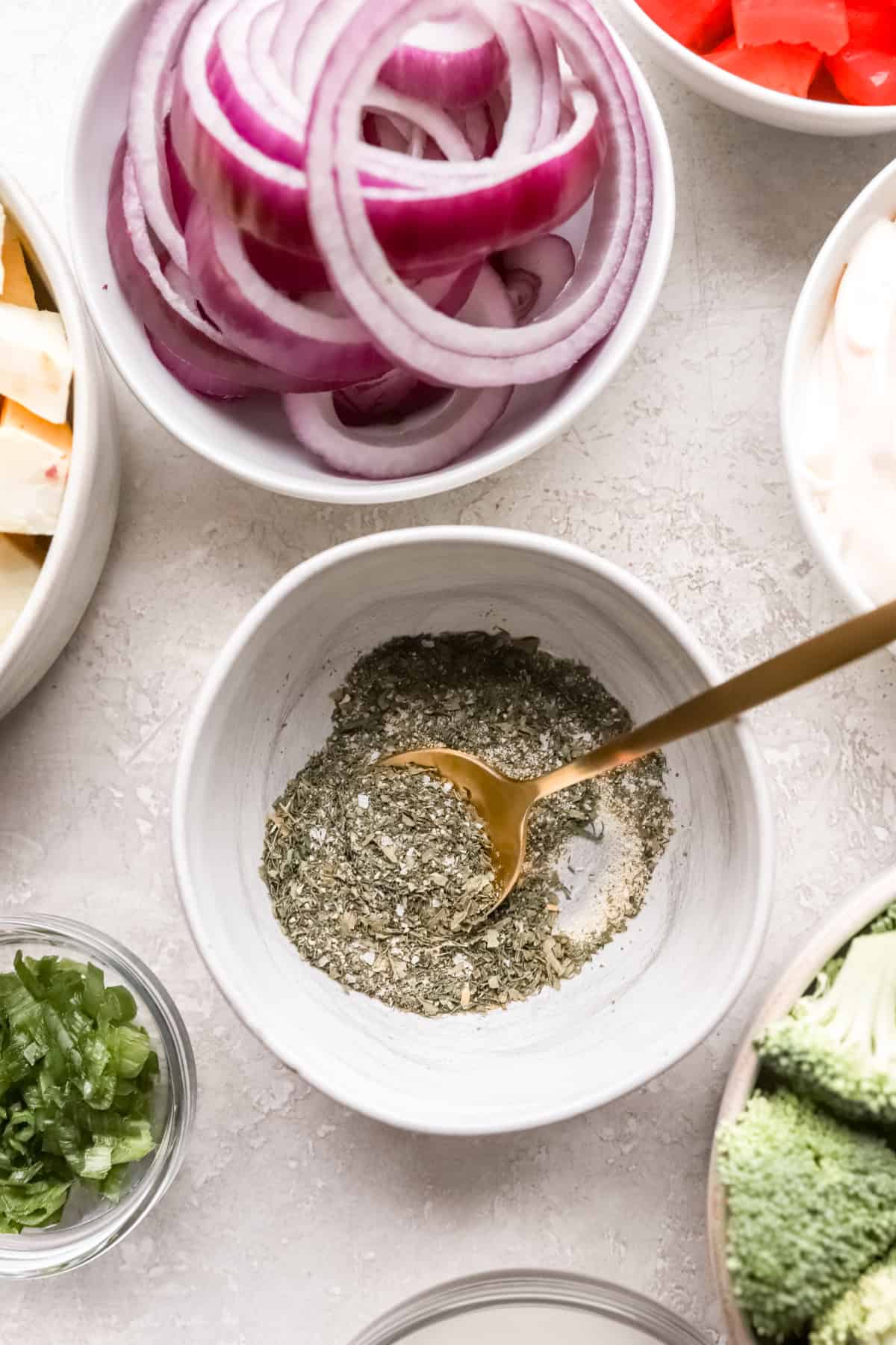 Dry Ranch seasoning ingredients in a bowl. 