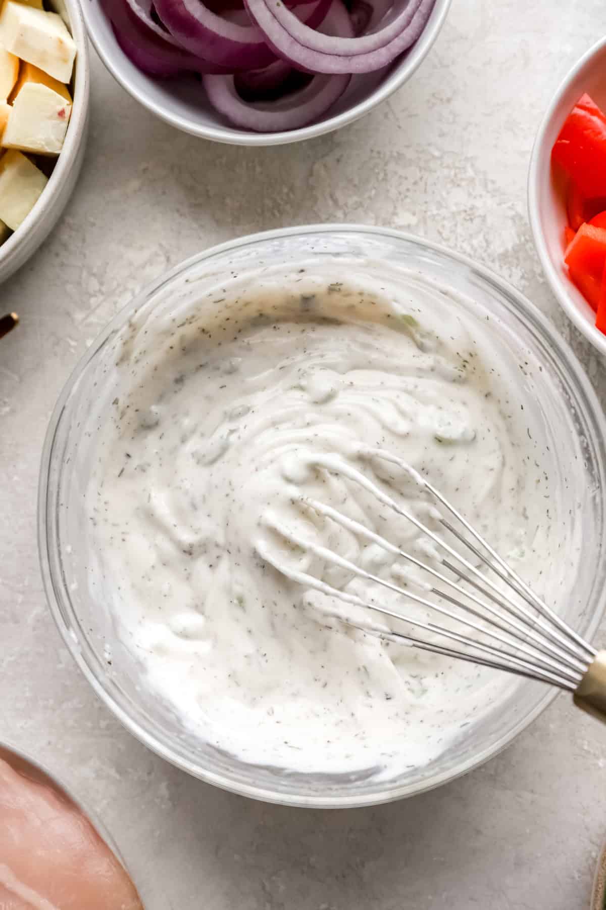 Homemade Ranch dressing in a bowl. 