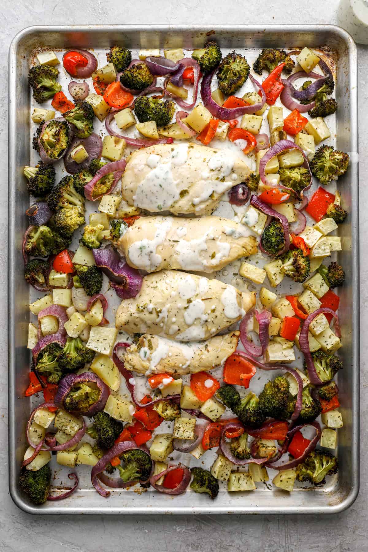 Baked Ranch chicken and veggies. 