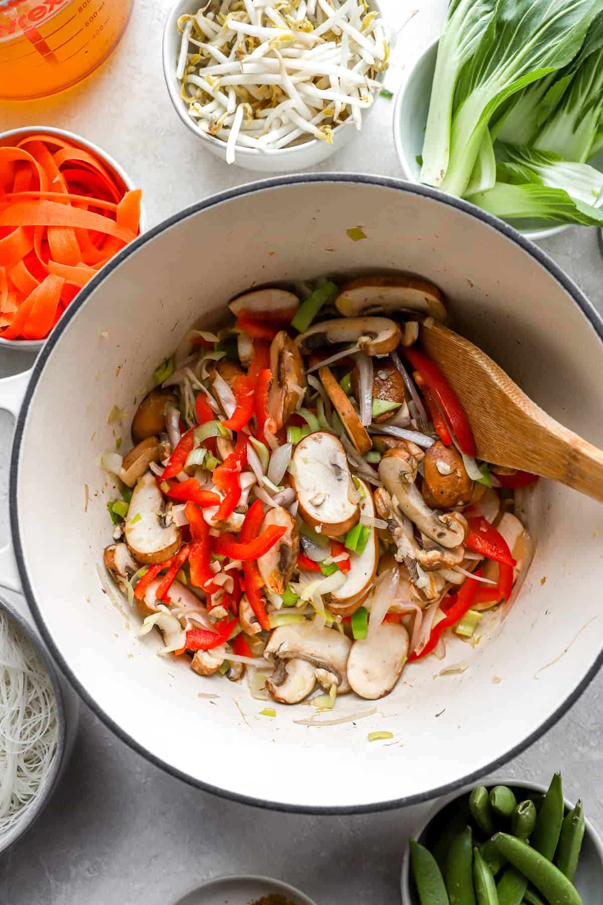 Veggies cooking in a pot.