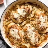 French onion chicken in a deep skillet.