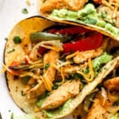 Sheet pan chicken fajita tacos.