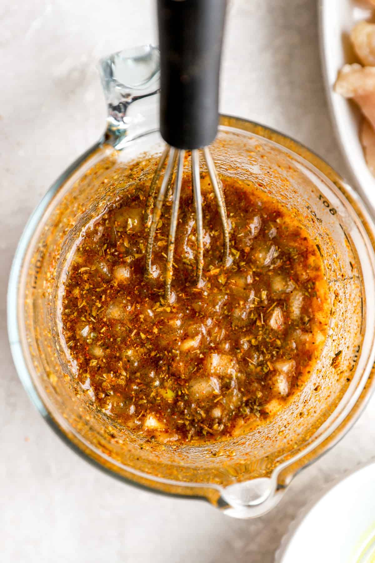 Chicken fajita marinade in a bowl. 