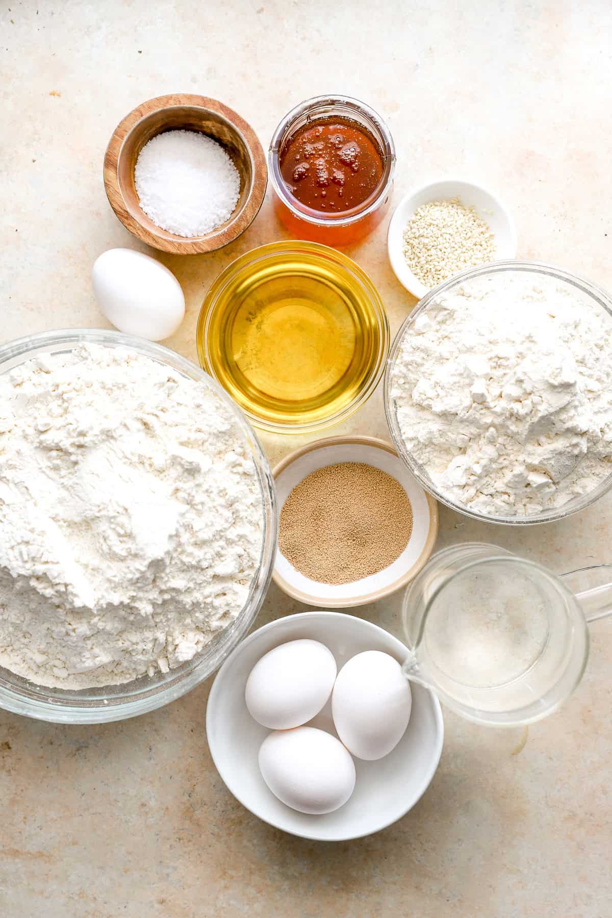 Ingredients to make Challah bread.