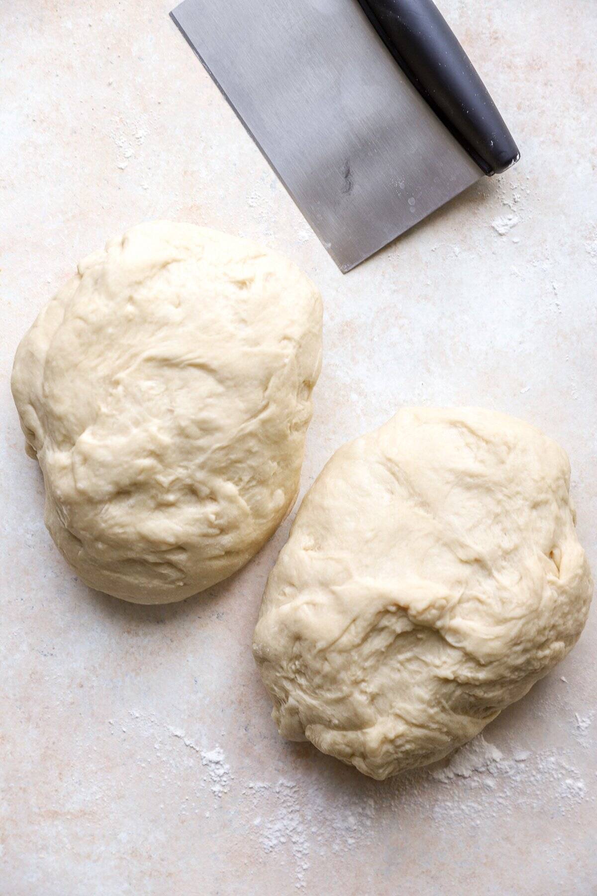 Two balls of Challah bread dough.