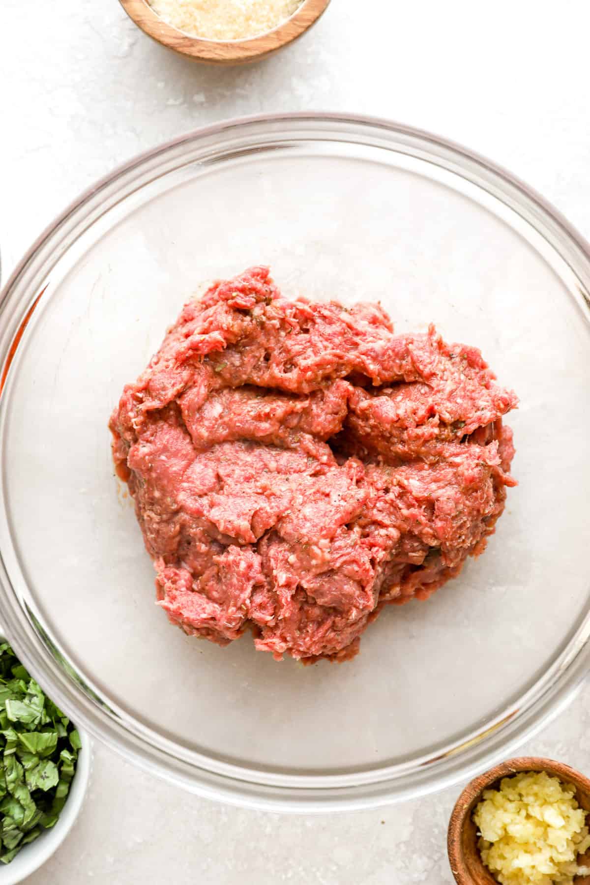 Raw beef in a bowl. 