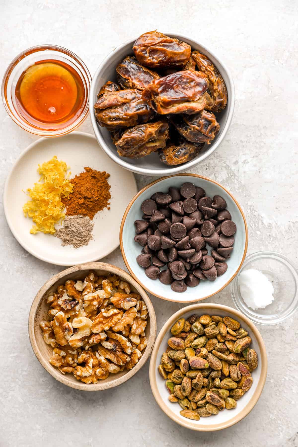 Ingredients to make baklava stuffed dates.