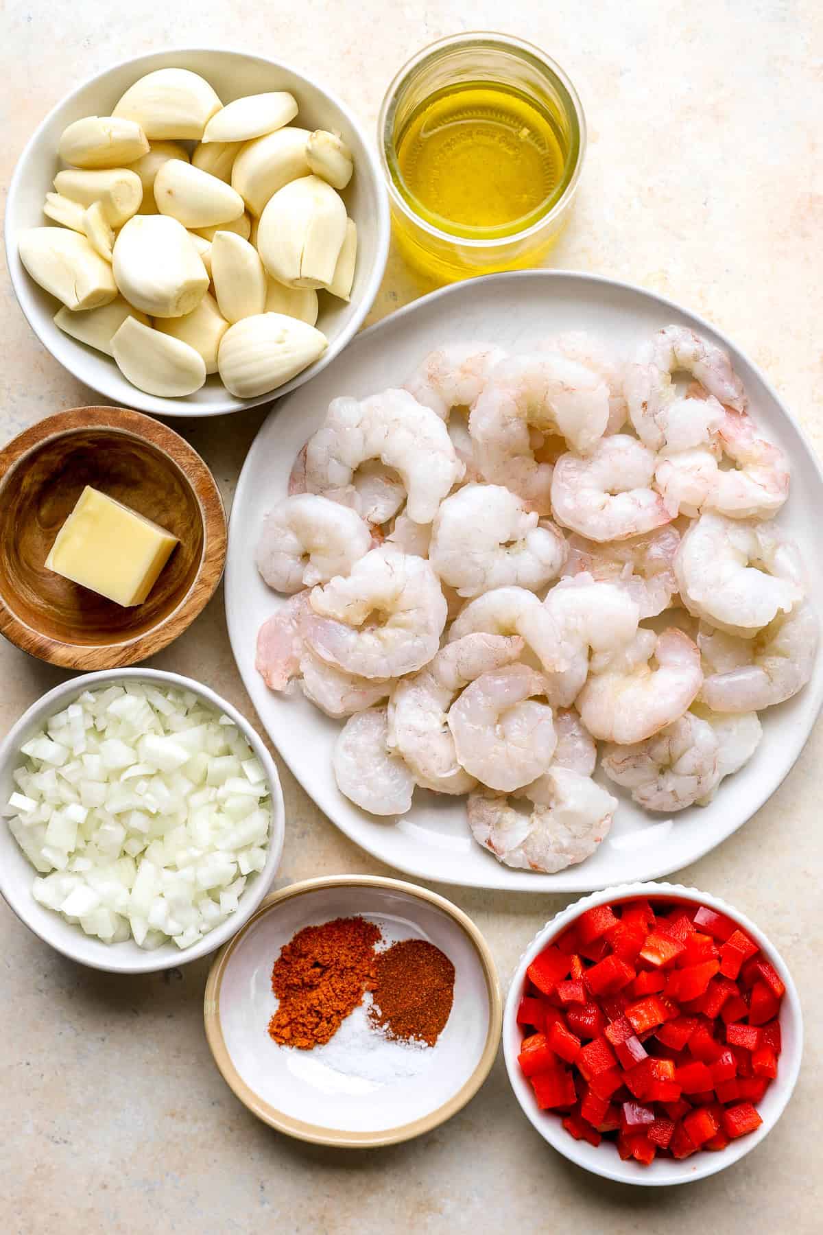 Ingredients to make Costa Rica skillet garlic shrimp.