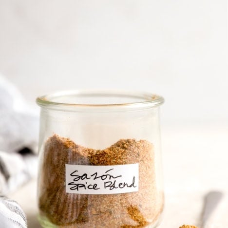A jar of Sazรณn seasoning blend.