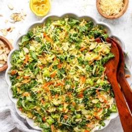 A bowl of summer Brussels sprouts and kale slaw.