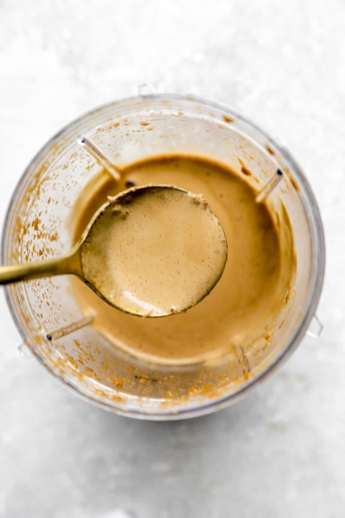 Hibachi ginger sauce in the canister of a blender.
