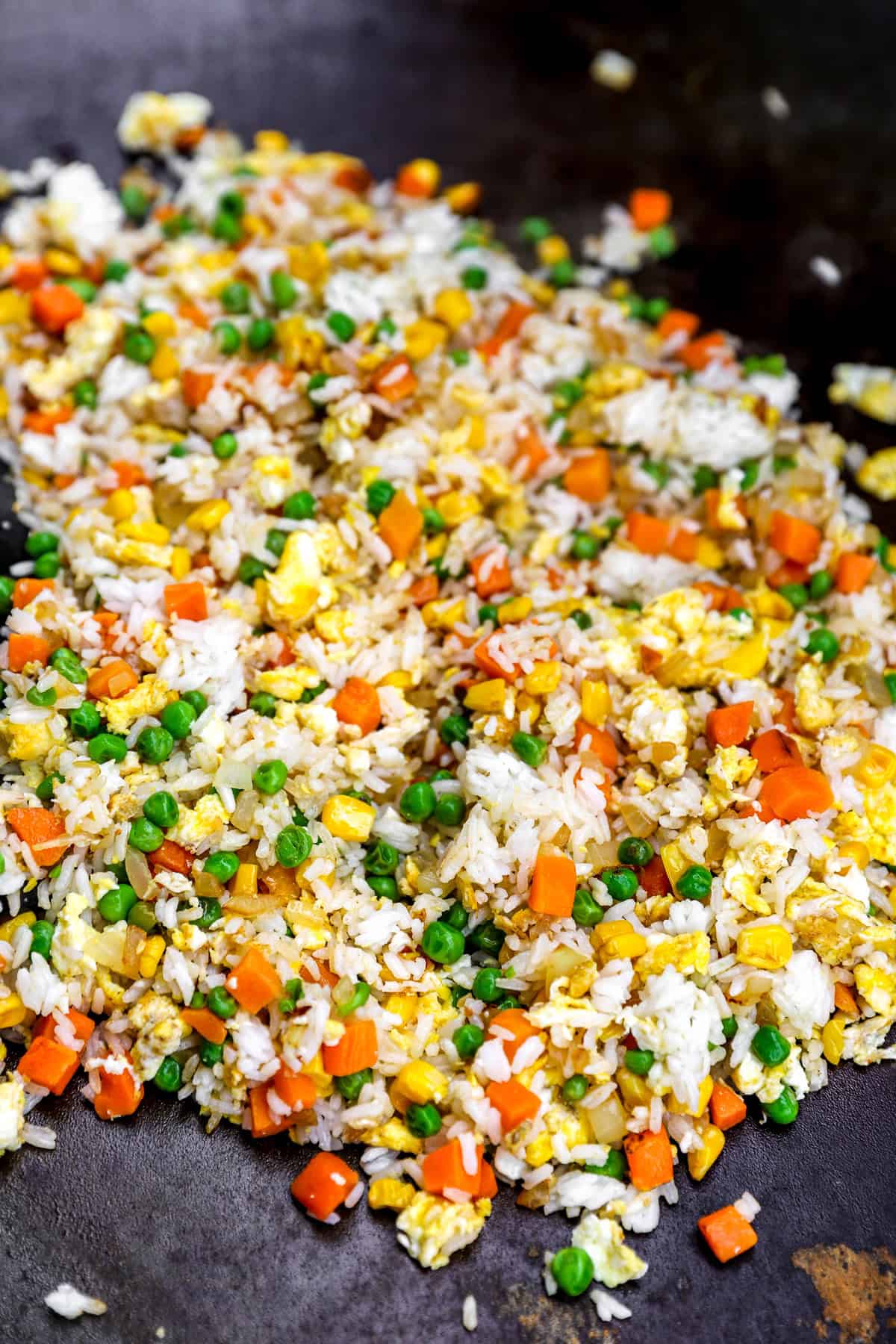 Hibachi fried rice in a skillet.