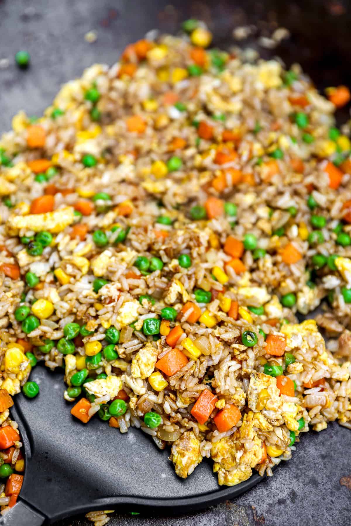Hibachi fried rice in a skillet.