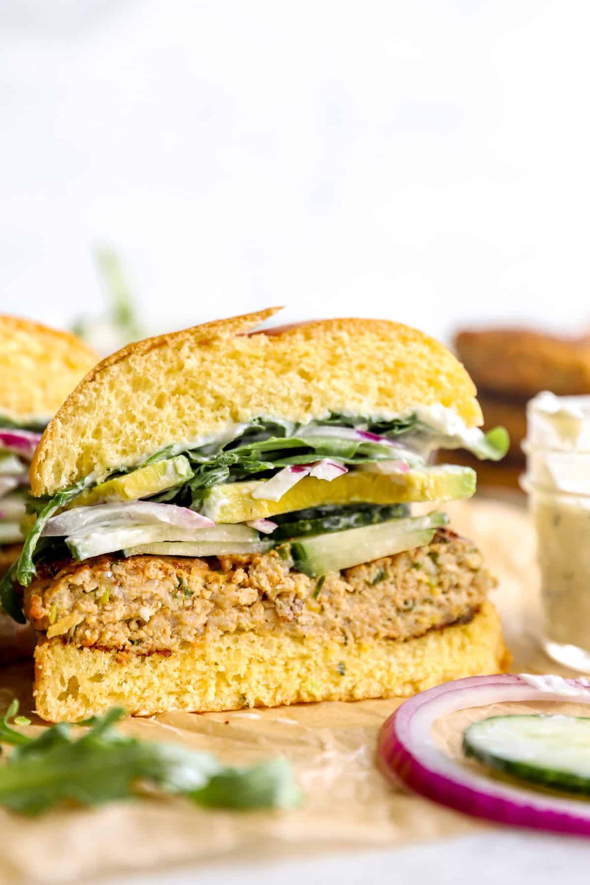 Half a ground chicken burger.