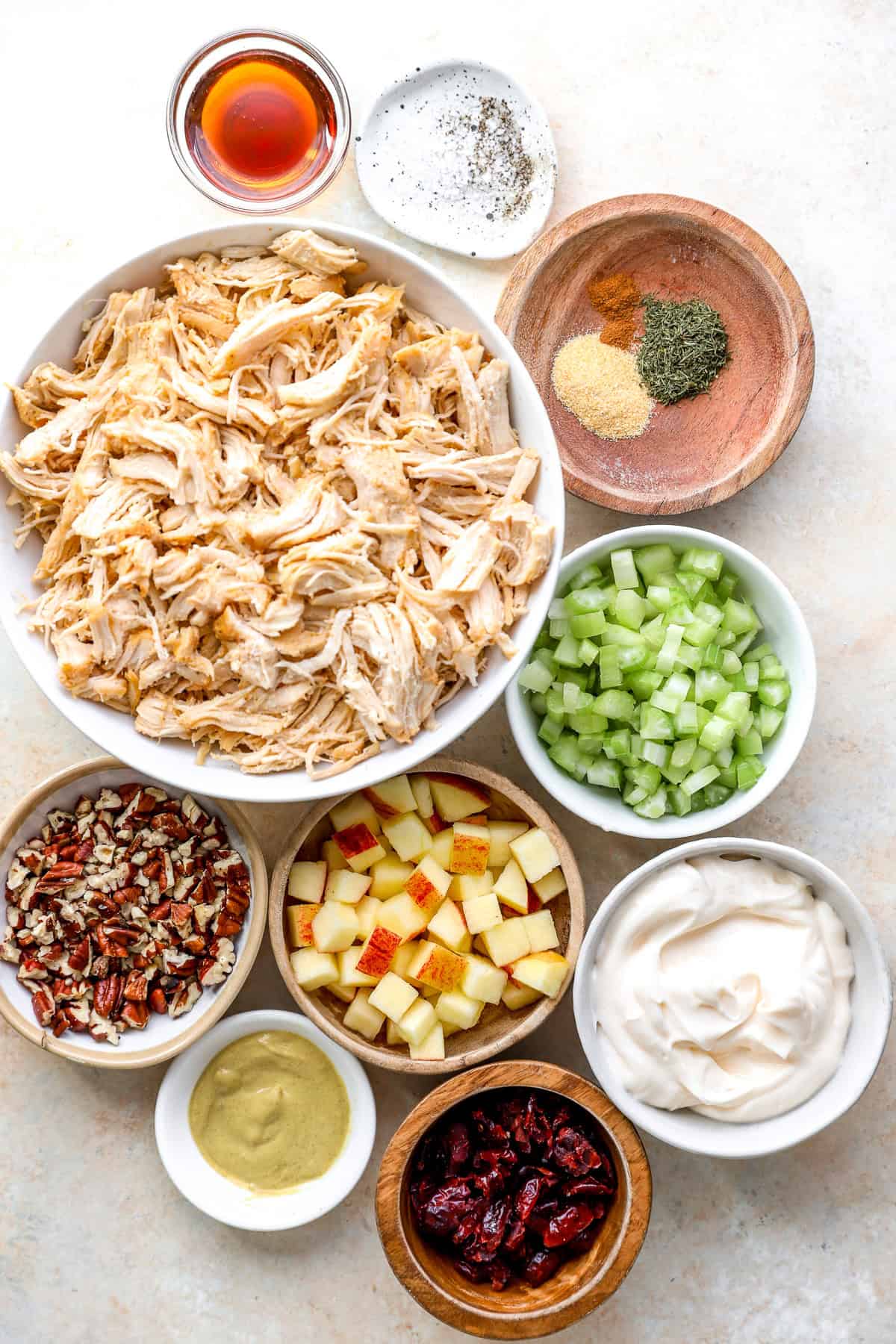 Ingredients to make harvest chicken salad.