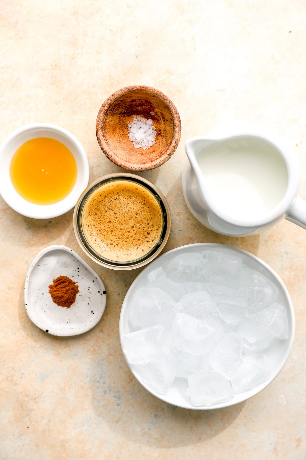 Ingredients to make a salted honey latte.